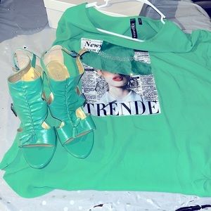 A’jumma short sleeve was $45 only $5 dark green shoes only $10 both only $15